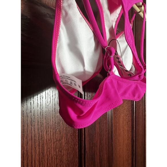 Pink Bikini Set M Strappy Ring Detail Thong Womens Swimsuit NWOT - Picture 3 of 3